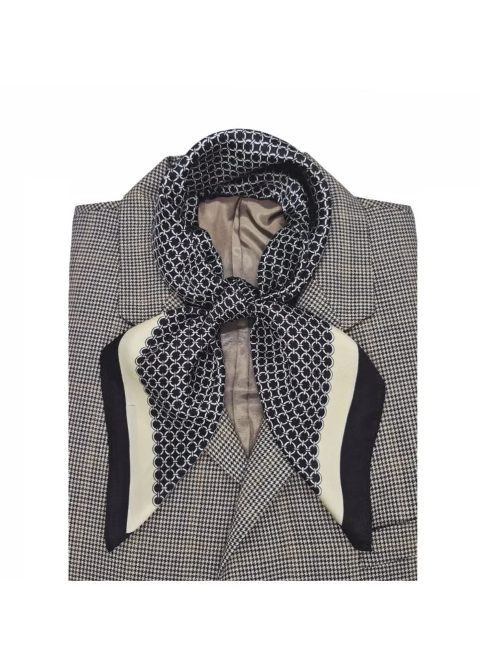 ✨Luxurious Silky Square Scarf Bandana Black Beige Geometric Chain Print Wrap New